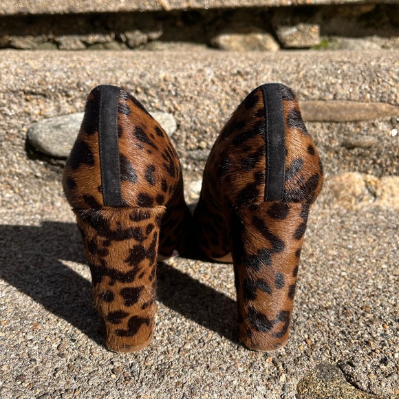 J. Crew Collection Size 9 Leopard Print Animal Hair Chunky Heel Pumps Calf Hair - Picture 6 of 10